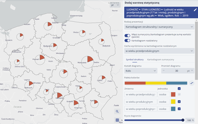 Kartodiagram sumaryczny kołowy rozdzielony