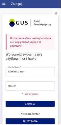 Komunikat o błędym logowaniu